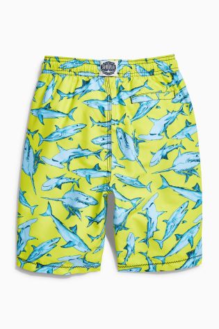 Yellow Shark Print Swim Shorts (3-16yrs)